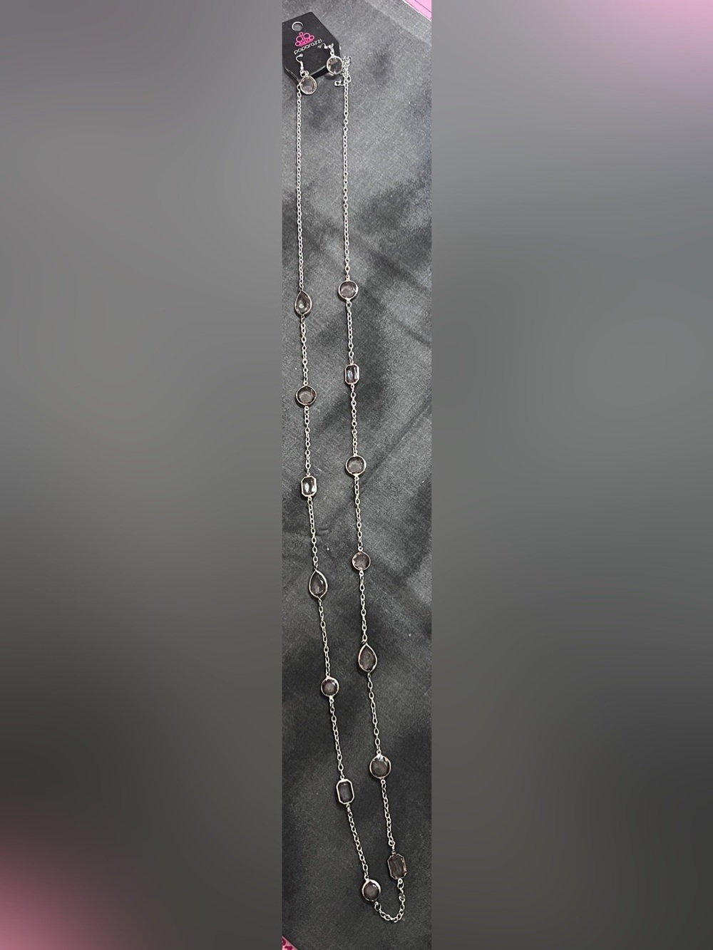 Paparazzi Silver-Tone Long Station Necklace with Clear Stones